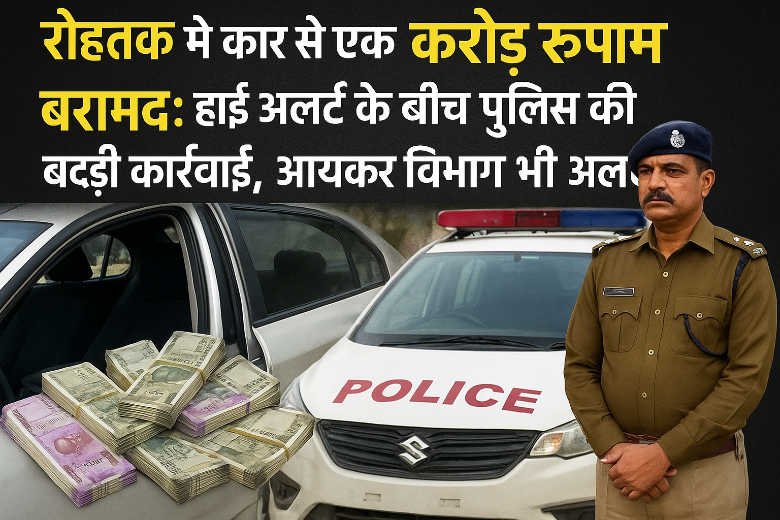 रोहतक में कार से एक करोड़ रुपये बरामद: हाई अलर्ट के बीच पुलिस की बड़ी कार्रवाई, आयकर विभाग भी अलर्ट